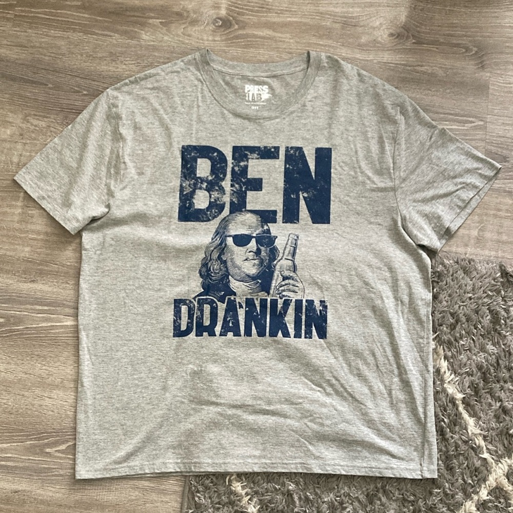 Gray Graphic T-Shirt Ben Drankin Franklin 2XL